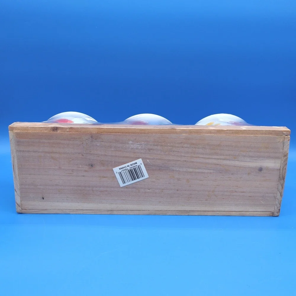 Set of 3 Ceramic Planters Pots Decorative Fish Design with Wooden Tray